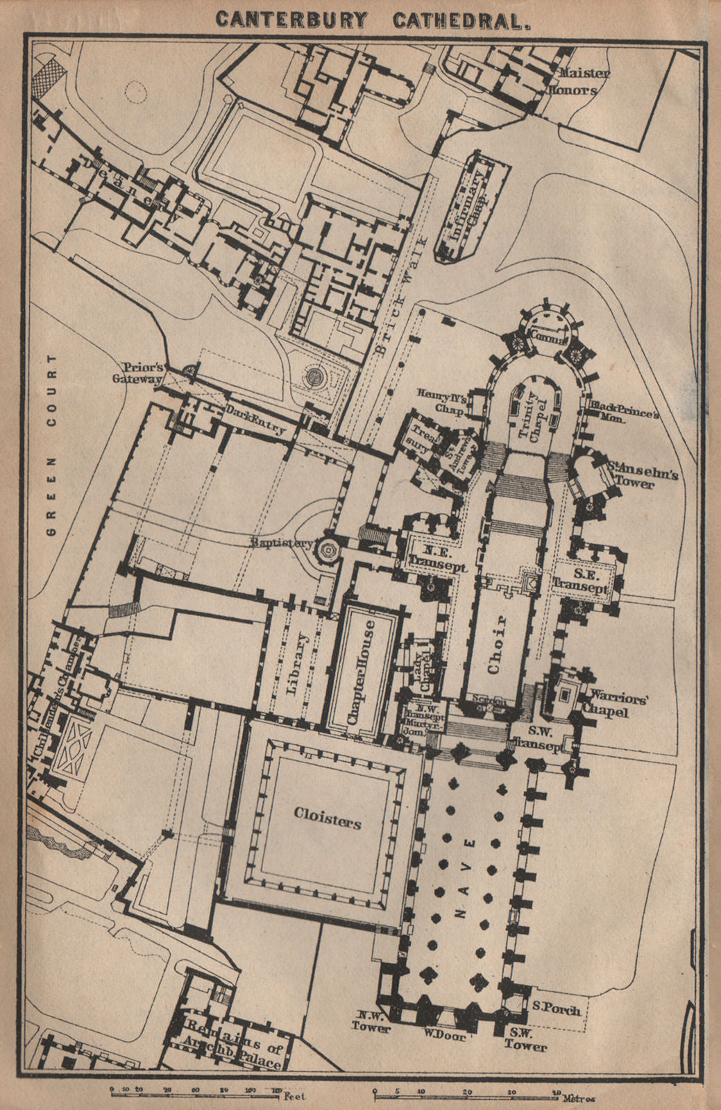 CANTERBURY CATHEDRAL ground plan. Kent. BAEDEKER 1906 old antique map chart